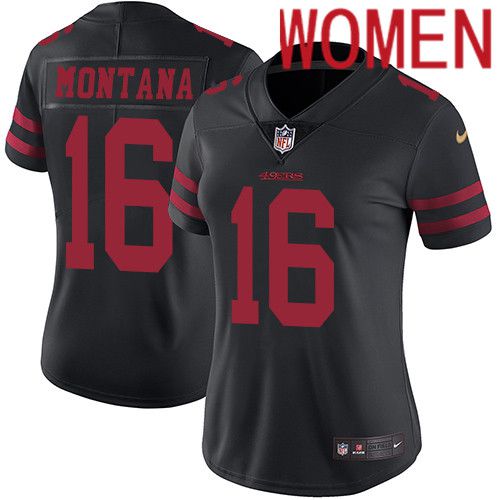 Women San Francisco 49ers #16 Joe Montana Nike Black Vapor Limited NFL Jersey->women nfl jersey->Women Jersey